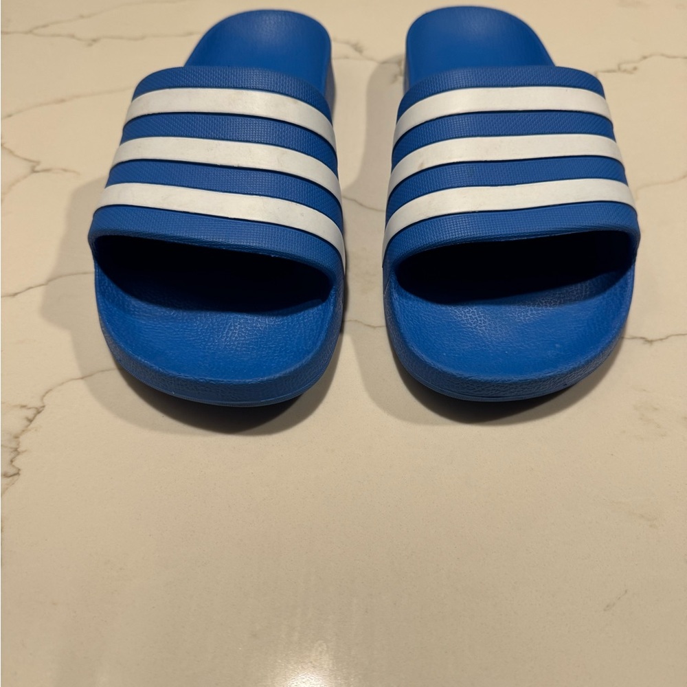 Blue and White Slide Adidas Sandals